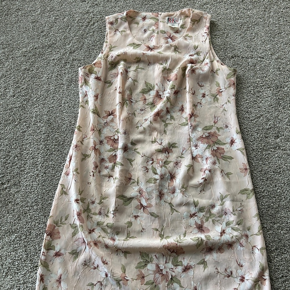 Vintage R&K Originals Dress Womens L Pink Floral Sleeveless Scoop Neck Sheath
